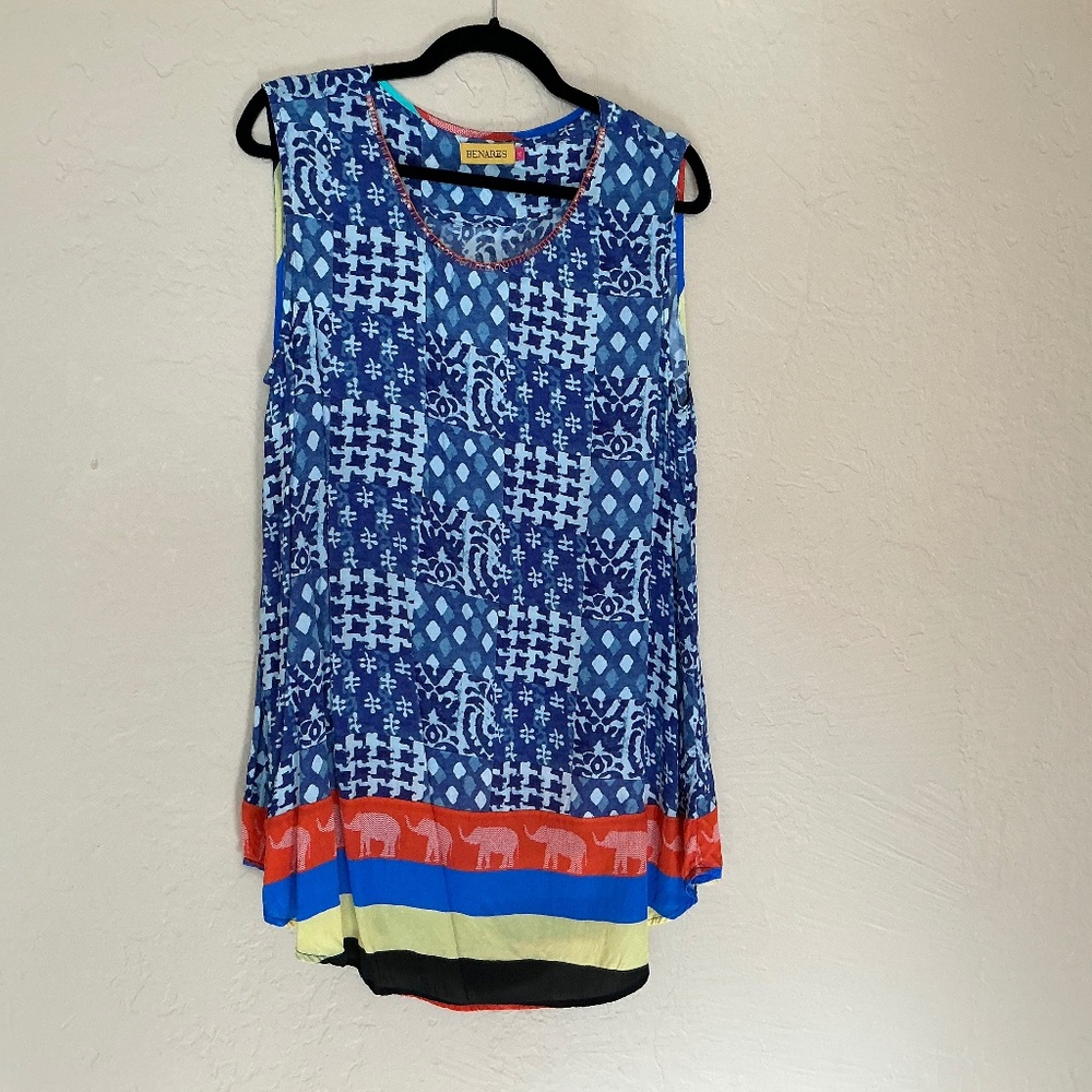 Colorful sleeveless loose tunic L